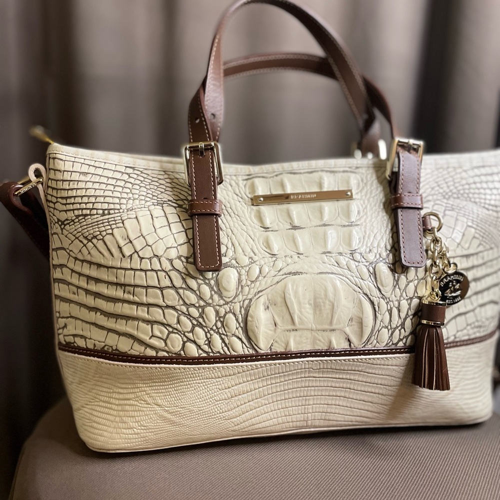 Brahmin Mini Asher Satchel – Pecan Melbourne Croc Leather w/ Charm